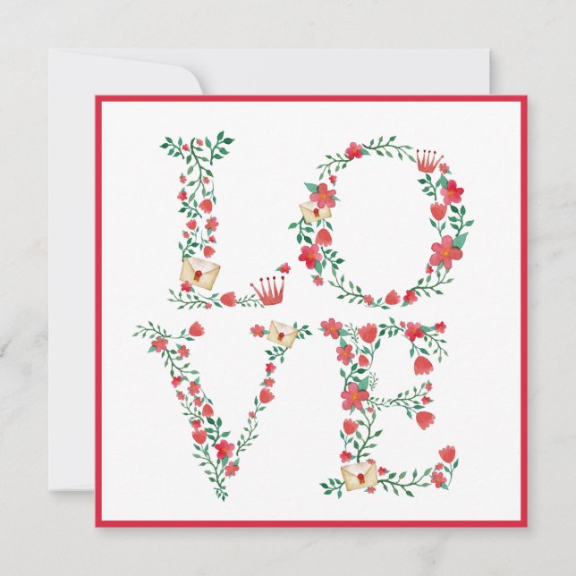 Floral LOVE Letters Valentine's Holiday Card (Front)