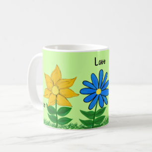 Floral Love Personalised Green Mugs