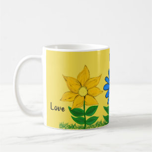 Floral Love Personalised Yellow Mugs