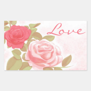 Floral Love Pink Rose Flowers - Wedding Party Rectangular Sticker