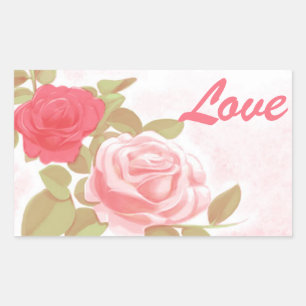 Floral Love Pink Rose Flowers - Wedding Party Rectangular Sticker