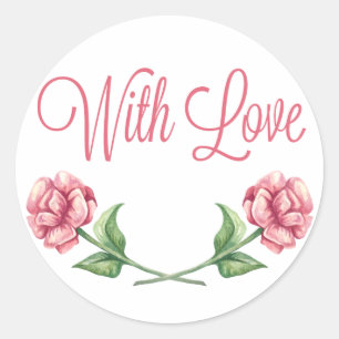 Floral Love Pink Rose Watercolor Flowers Classic Round Sticker