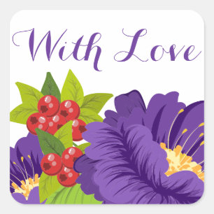 Floral Love Purple Flowers Wedding Party Square Sticker