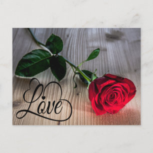 Floral Love Red Rose Flower Rustic Wood Postcard