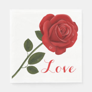 Floral Love Red Rose Flower - Wedding Party Napkin