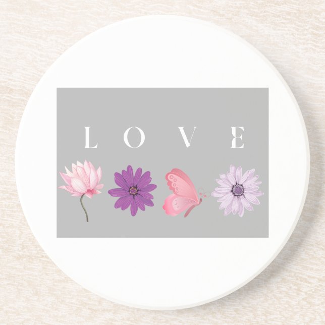 Floral Love Romantic Botanical Gift for Her Coaster (Front)