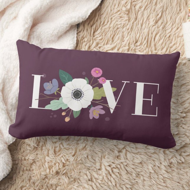 Floral Love Valentine's Day Lumbar Pillow - Purple (Creator Uploaded)
