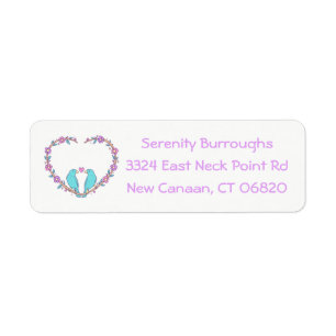 Floral Lovebirds & Heart Purple, Turquoise Wedding