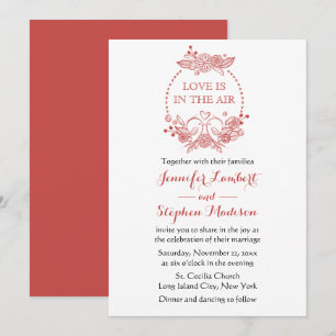Floral Lovebirds Red Burgundy Wreath Wedding Invitation