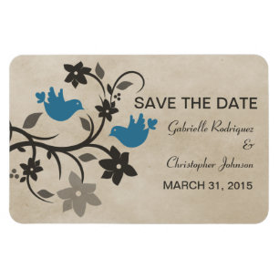Floral Lovebirds Save the Date Magnet, Blue Magnet