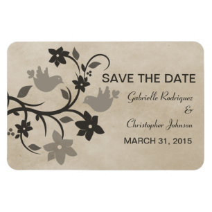 Floral Lovebirds Save the Date Magnet, Grey Magnet