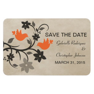 Floral Lovebirds Save the Date Magnet, Orange Magnet