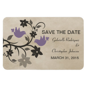 Floral Lovebirds Save the Date Magnet, Purple Magnet