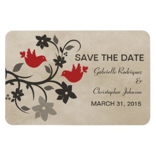 Floral Lovebirds Save the Date Magnet, Red Magnet
