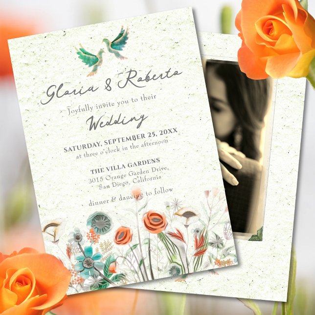 Floral Lovebirds With Photo Mexican Wedding  Invitation (Creator Uploaded)