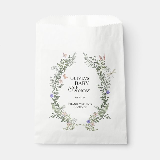 Floral Lush Wildflowers Boho Baby Shower Thank You Favour Bags (Front)