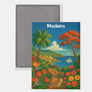 Floral Madeira Vintage Travel Art Colourful Magnet