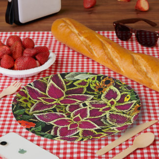 FLORAL/ MAGENTA AND YELLOW COLEUS Paper Plate