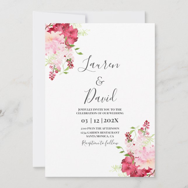 Floral Magenta wedding Invitation (Front)