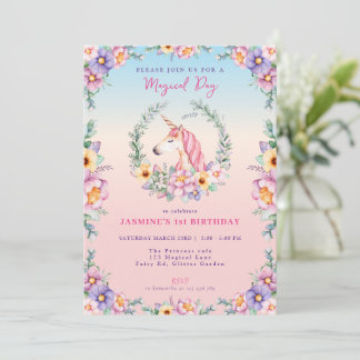 Floral Magical Unicorn Birthday Invitation