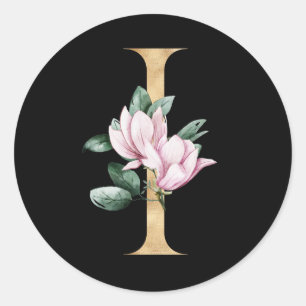 Floral magnolia monogram in gold letter I Classic Round Sticker