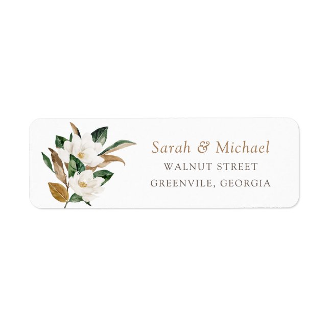 Floral Magnolia Neutral Elegant Wedding Address (Front)