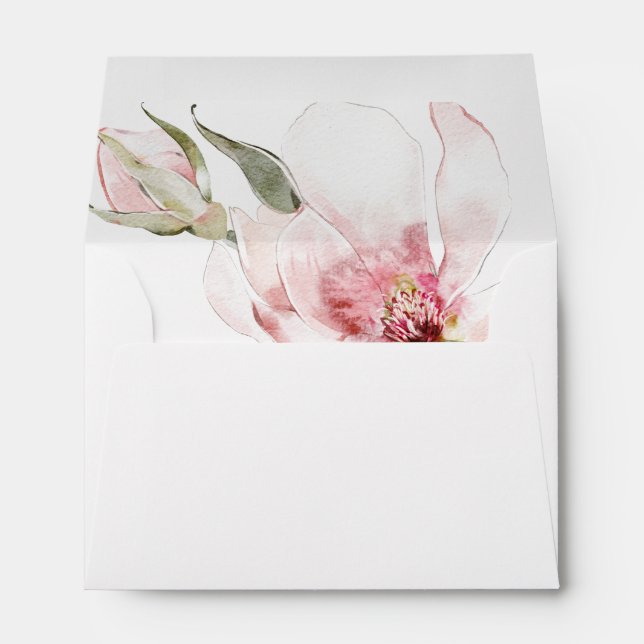 Floral Magnolia Rose Return Address Wedding Envelope (Back (Bottom))