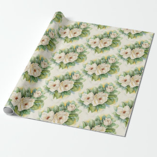 Floral Magnolia White Vintage Wrapping Paper