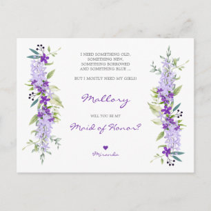Floral maid of Honor Proposal in Lillac Shades Invitation Postcard