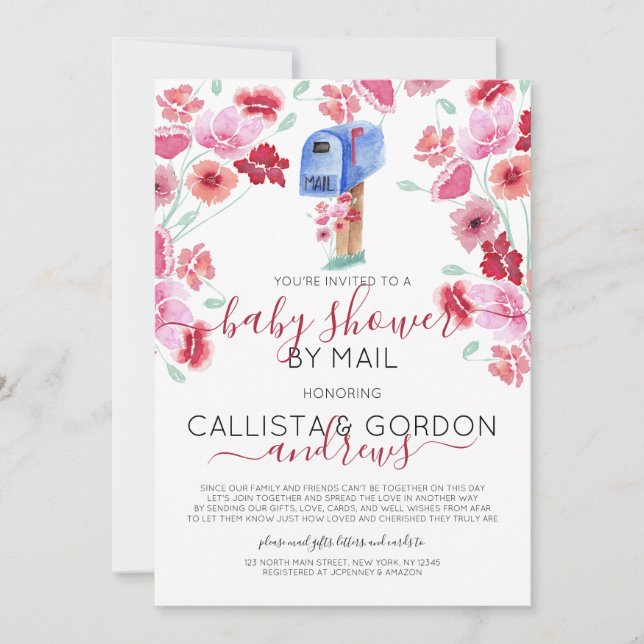 Floral Mailbox Watercolor Shower by Mail Invitation (Front)