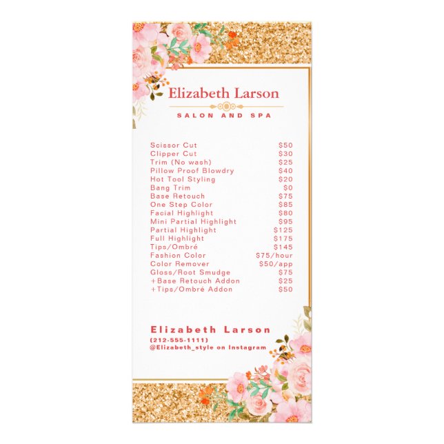 Floral Makeup Artist Beauty Hair Salon Rack Card (Front)