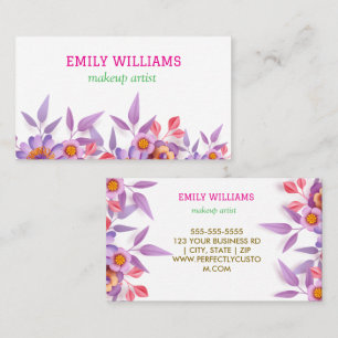 Floral Makeup Artist  Elegant Purple & Pink Flower Business Card