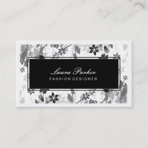 Floral Makeup Artist Hair Stylist Black and white Business Card