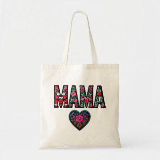 Floral MAMA Embroidered Tote Bag