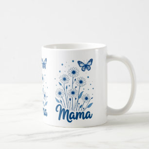 Floral Mama Script with Blue Butterfly Coffee Mug