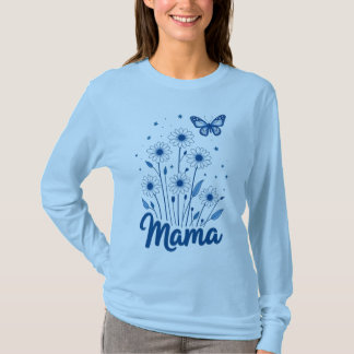 Floral Mama Script with Blue Butterfly T-Shirt