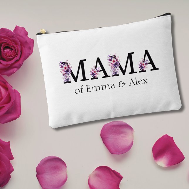 Floral Mama text personalised Kids Names Accessory Pouch (Creator Uploaded)
