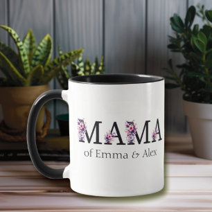 Floral Mama Text Personalised Kids Names Mug