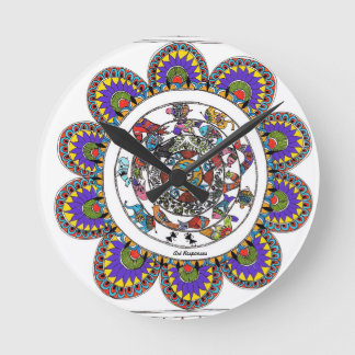 Floral mandal in Madhubani style Round Clock