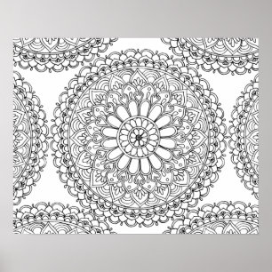 Floral Mandala Adult Coloring Poster