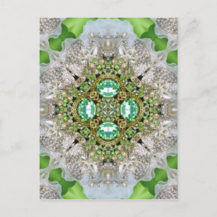 Floral mandala bling emerald green rhinestone postcard