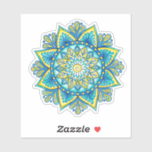 Floral Mandala Blue Turquoise Yellow