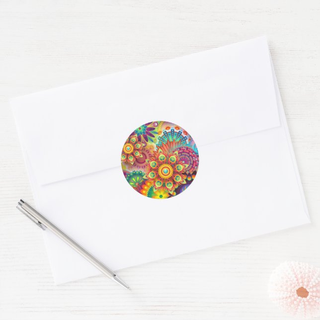 Floral Mandala Collage Psychedelic Classic Round Sticker (Envelope)