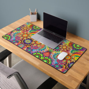 Floral Mandala Collage Psychedelic Desk Mat