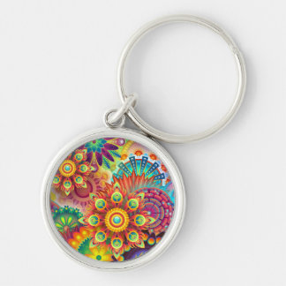 Floral Mandala Collage Psychedelic Key Ring
