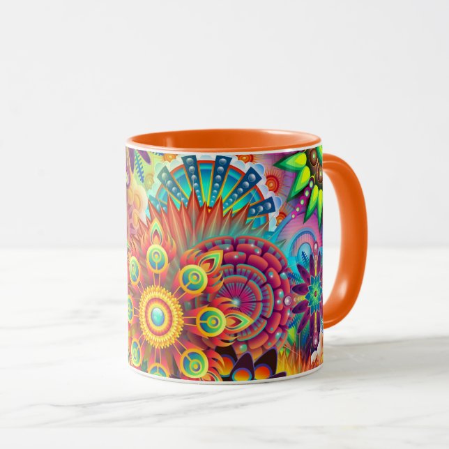 Floral Mandala Collage Psychedelic Mug (Front Right)