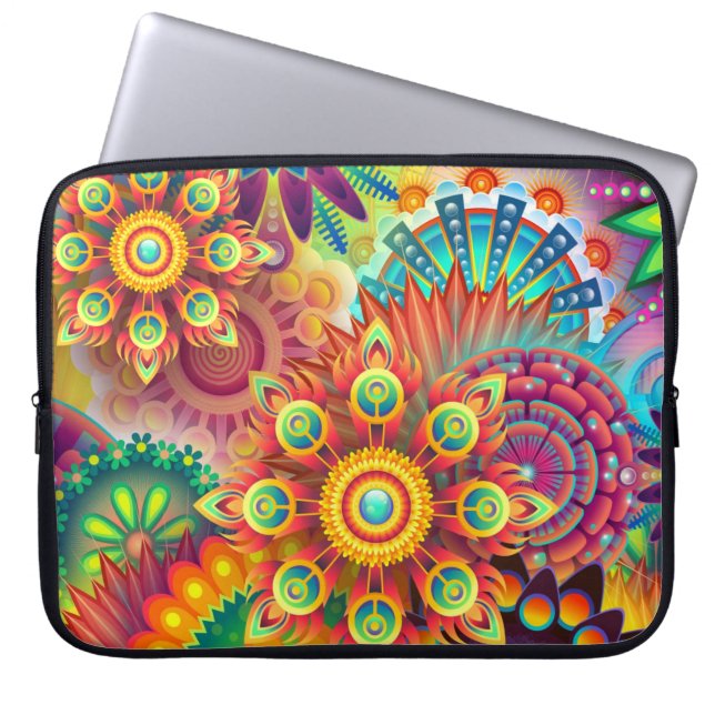 Floral Mandala Collage Psychedelic Pattern Laptop Sleeve (Front)