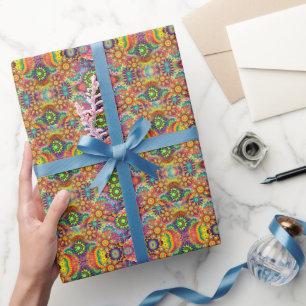 Floral Mandala Collage Psychedelic Wrapping Paper