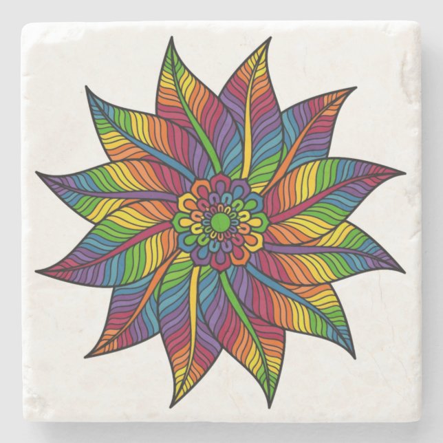 Floral Mandala Design in rich bold autumn colours Stone Coaster (Front)