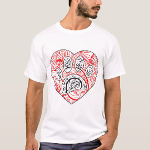 Floral Mandala Dog Paw Print Red Heart T-Shirt